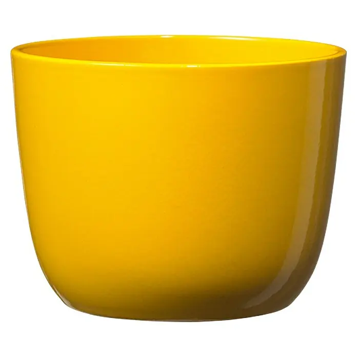 Soendgen Keramik Übertopf rund Sevilla - Außenmaß (Ø x H): 12 x 10 cm, Gelb, Keramik, Glänzend - Gelber Topf mit glänzender Oberfläche, ideal für Zimmerpflanzen und zur Dekoration des Wohnraums.