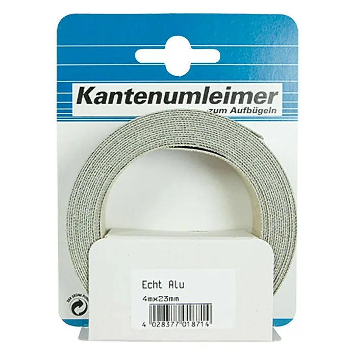 Kantoflex Umleimer - Aluminium, 4 m x 20 mm - Kantenanleimer aus echtem Aluminium, 4 mm x 23 mm, zum Aufbügeln. Praktisches Zubehör für Möbelreparaturen und Kantenversiegelung.
