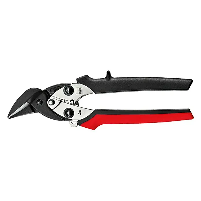 Wisent Ideal-Schere - Länge: 180 mm, Rechtsschneidend - Eine Blechschere mit schwarzen und roten Griffen. Ideal zum Schneiden von Blechen in verschiedenen Stärken im Handwerksbereich.