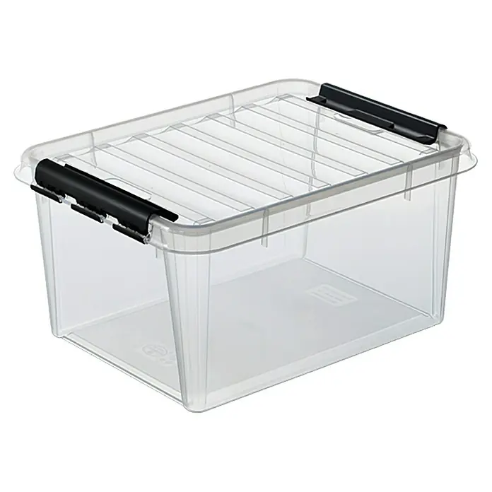 SmartStore Aufbewahrungsbox Classic 14 - L x B x H: 40 x 30 x 18 cm, Kunststoff, Transparent - Ein durchsichtiger Aufbewahrungsbehälter aus Kunststoff mit schwarzem Verschlussdeckel, ideal zur Lagerung und Organisation von Gegenständen.