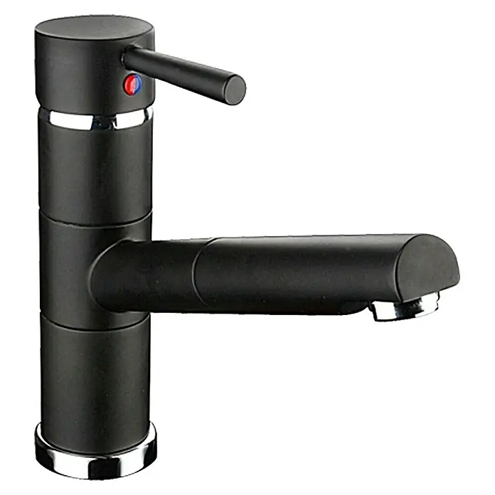Camargue Merida Spültischarmatur - Schwarz, Matt - Schwarzer Wasserhahn mit Hebel und chromfarbenen Akzenten. Ein moderner und eleganter Wasserhahn für Küche oder Bad.