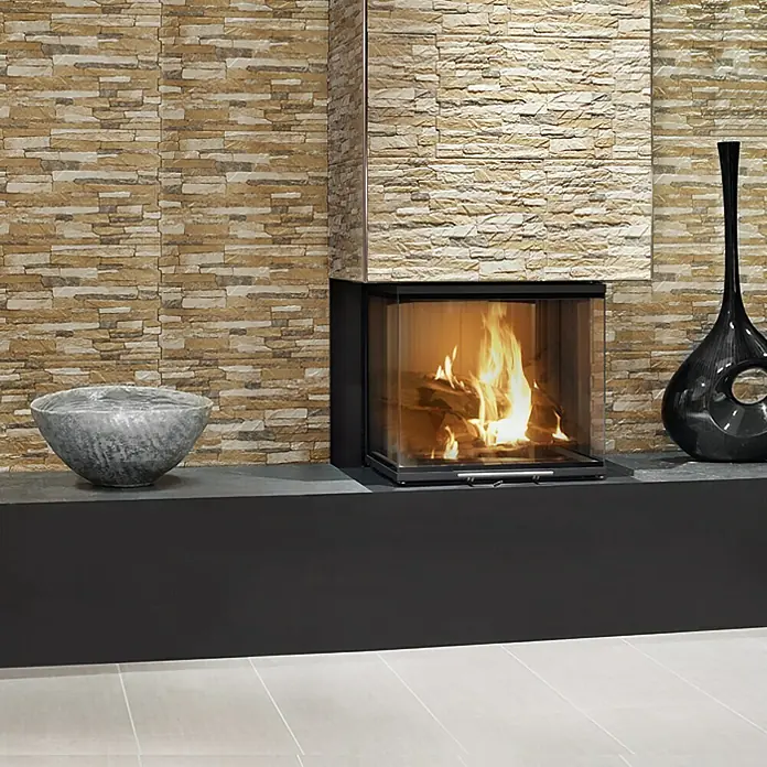 Verblendstein Aitana Marron - 50 x 33,5 cm, Braun, Steinoptik - Ein modernes Kamin-Design mit einem stilvollen Steindekor. Der Kamin sorgt für eine warme und einladende Atmosphäre im Raum.