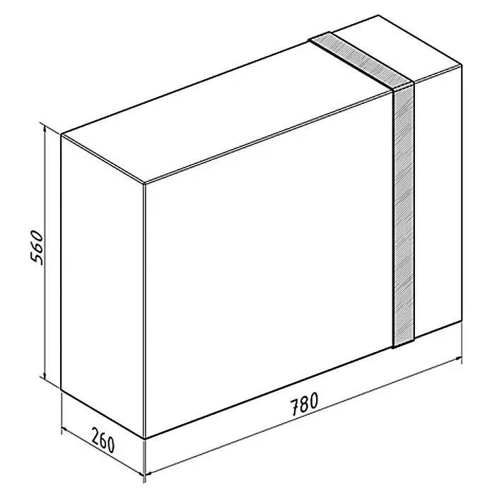 Propeller-Schutzhülle - 560 x 660 x 260 mm, Geeignet für: Außenbordmotoren - Eine perspektivische Zeichnung eines Kastens mit den Maßen 560x780x260, ideal für Produktpräsentationen und technische Illustrationen.