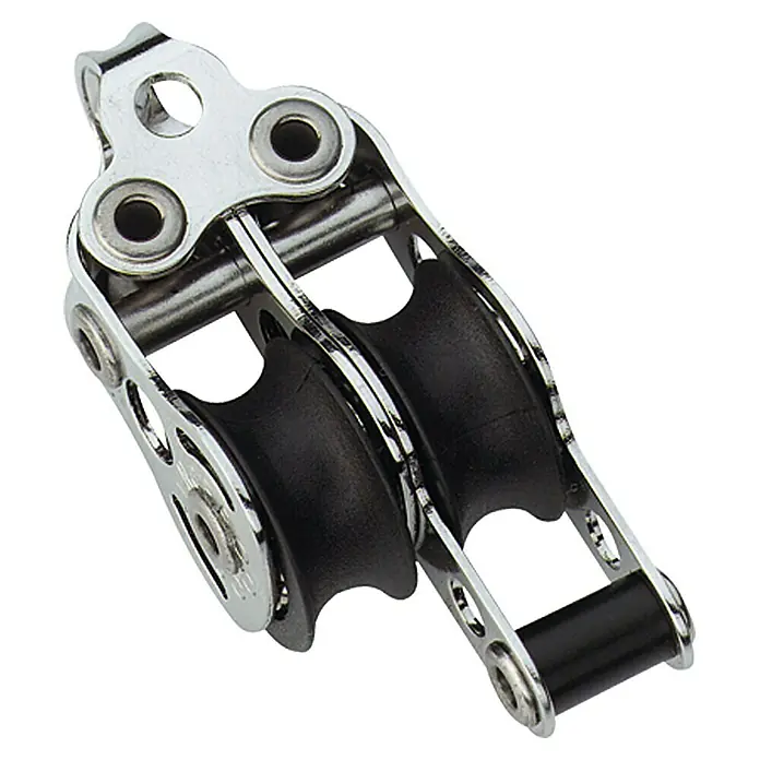 Sprenger Micro-XS-Block - 6 mm, Mit Bügel, Kugellager, 2 Rollen, Hundsfott - Doppelter Segelblock aus Edelstahl mit zwei schwarzen Rollen für eine reibungslose Seilführung.