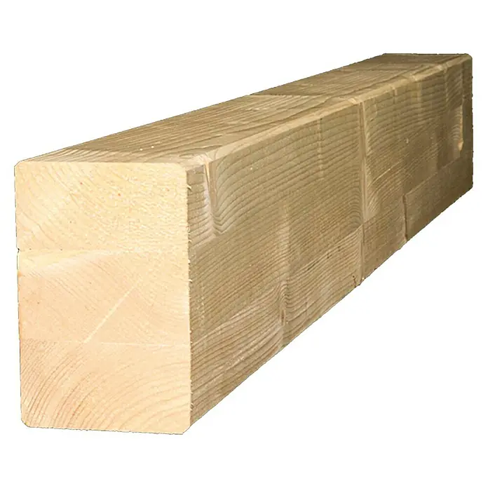 Leimbinder Si - Fichte, Max. Zuschnittsmaß: 6 m, Breite: 6 cm, Stärke: 12 cm - Ein unbehandelter, rechteckiger Holzpfosten mit sichtbarer Maserung, ideal für Bauprojekte oder dekorative Zwecke.