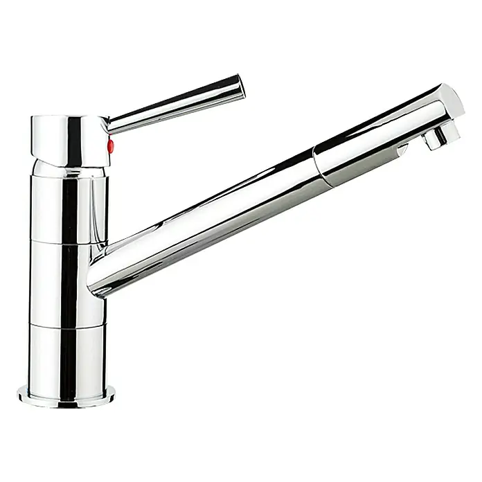 Camargue Merida Spültischarmatur - Niederdruck, Chrom, Glänzend - Glänzender Chrom-Einhebelmischer mit schlankem Auslauf, ideal für moderne Küchen. Die Armatur vereint Stil und Funktionalität.