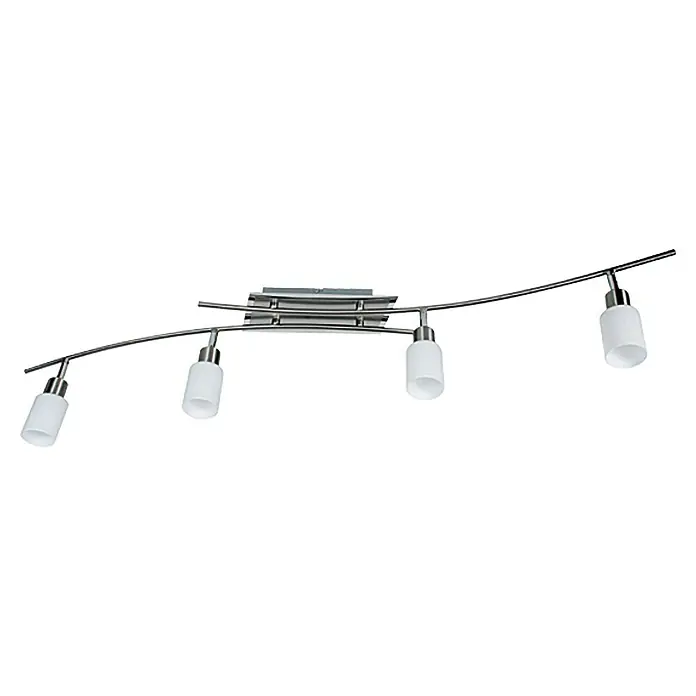 Tween Light Regleta LED Caborca - 3 W, L x An x Al: 15 x 107 x 12 cm, Níquel mate, Blanco cálido - Lámpara de techo plateada con cuatro pantallas cilíndricas de vidrio blanco esmerilado. Estilo moderno para una iluminación elegante.