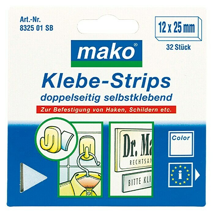 Klebe-Strips (32 Stk., Weiß, 25 x 12 mm)