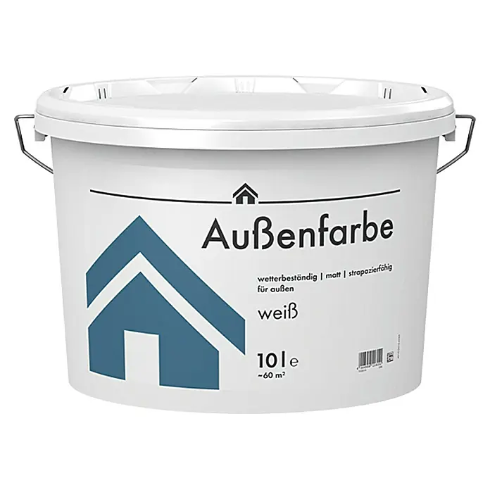 Dispersionsfassadenfarbe Außenfarbe - Weiß, 10 l - Eimer weiße Außenfarbe, wetterbeständig und strapazierfähig, ideal für Fassaden und Außenbereiche.
