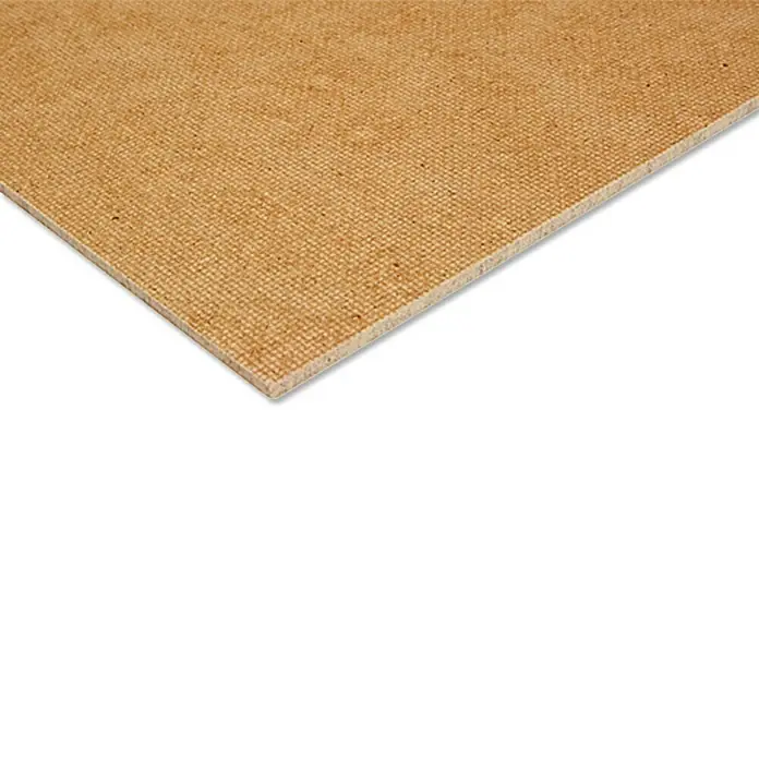 Hartfaserplatte nach Maß - Schwarz, Max. Zuschnittsmaß: 2.800 x 2.070 mm, Stärke: 3 mm - Nahaufnahme einer MDF-Platte mit Leinwandstruktur. Die braune MDF-Platte ist ideal für Bastelarbeiten und Kunstprojekte.