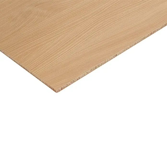 Hartfaserplatte nach Maß - Buche, Max. Zuschnittsmaß: 2.800 x 2.070 mm, Stärke: 3 mm - Nahaufnahme einer hellbraunen Holzplatte mit feiner Maserung, ideal für Möbelbau oder Innenausbauprojekte.