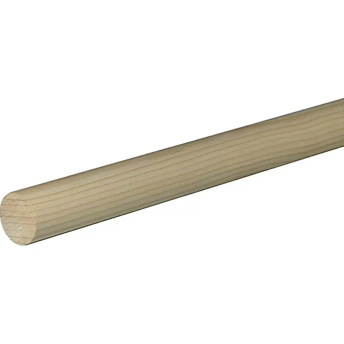 Rundstab - Fichte/Kiefer, Durchmesser: 3,5 cm, Länge: 240 cm - Nahaufnahme eines Rundholzstabs aus hellem Holz mit feiner Maserung, ideal für Bastelarbeiten und Heimwerkerprojekte.