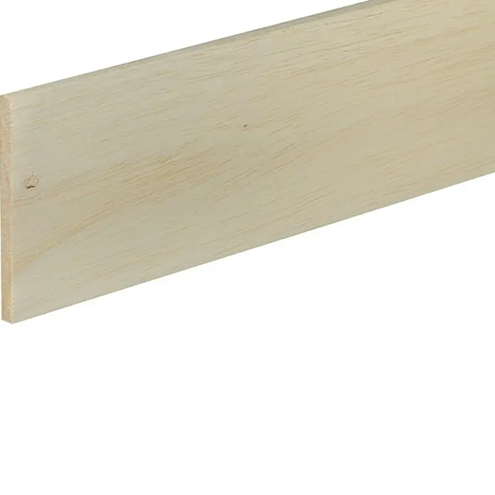 Profiles and more Rechteckleiste - 100 cm x 100 mm x 8 mm, Balsaholz - Ein helles, unbehandeltes Holzbrett mit sichtbarer Maserung, ideal für Bauprojekte oder zur Weiterverarbeitung.