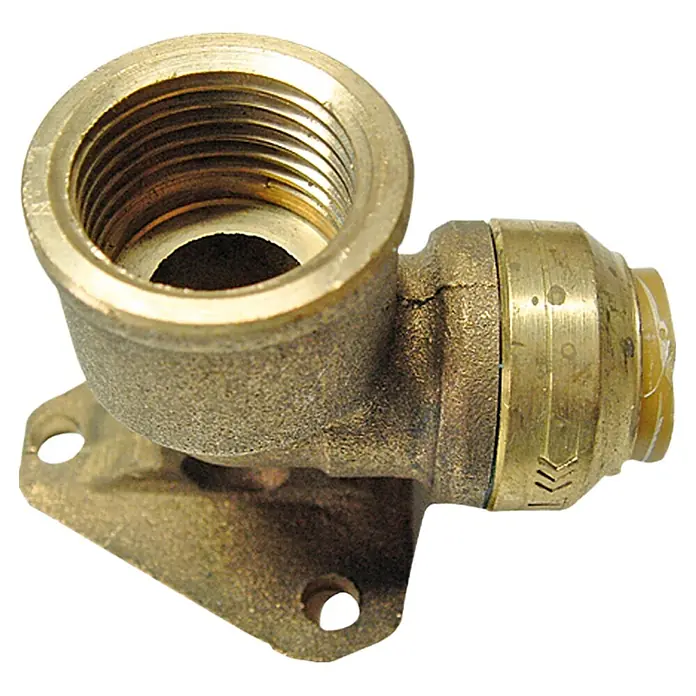 Steck-Deckenwinkel - Durchmesser: 15 mm, Innengewinde: ½″ - Messing-Winkelstück mit Gewinde und Befestigungsflansch, ideal für Sanitär- und Heizungsinstallationen. Robuste Ausführung.