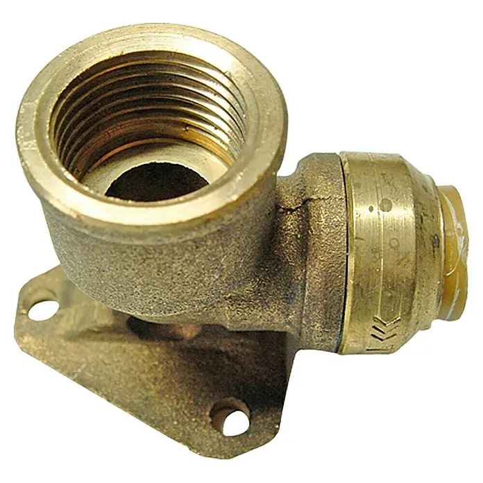 Steck-Deckenwinkel - Durchmesser: 15 mm, Innengewinde: ½″ - Messing-Winkelstück mit Gewinde und Befestigungsflansch, ideal für Sanitär- und Heizungsinstallationen. Robuste Ausführung.