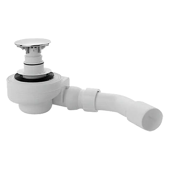 Duschwannenablauf Universal - Durchmesser Ablauf: 50 mm, Chrom - Weißer Ablaufgarnitur für Waschbecken oder Spüle mit verchromtem Stopfen und Siphon. Ideal für Badezimmer und Küchen.