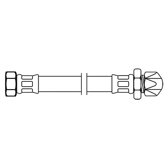 Flexo Verlängerungsschlauch - ⅜″, Länge: 30 cm, Quetschverschraubung 10 mm - Darstellung eines Hydraulikschlauchs. Dieser Hydraulikschlauch eignet sich gut für industrielle Anwendungen, bei denen hohe Drücke herrschen.