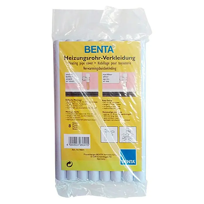 Heizungsrohrverkleidung - 8 Stk., Weiß, PVC - BENTA Heizungsrohr-Verkleidung: Rohrabdeckungen für Heizkörper. Einfache Montage, 8 Stück.