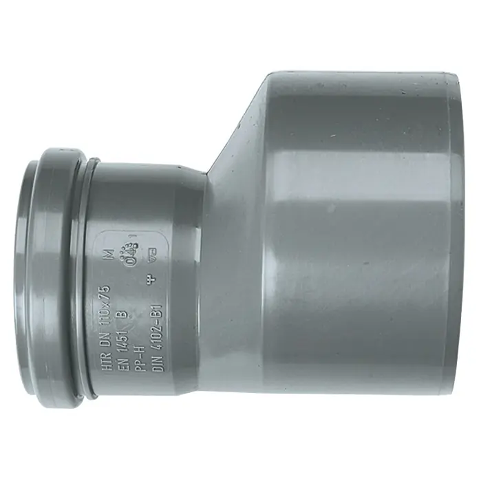HT-Übergangsrohr - DN 110/75 - HTR DN 110x75 Reduzierstück aus PP-H nach EN 1451 mit DIN 4102-B1 Norm für zuverlässige Abwasserinstallationen.