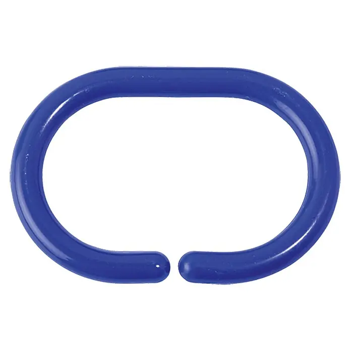 Venus Duschvorhangringe - 12 Stk., Blau - Nahaufnahme eines blauen, ovalen Kunststoff-Duschvorhangrings.