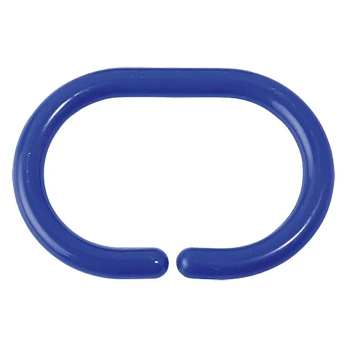 Venus Duschvorhangringe - 12 Stk., Blau - Nahaufnahme eines blauen, ovalen Kunststoff-Duschvorhangrings.