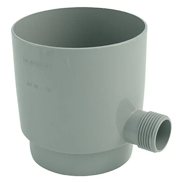 Marley Regensammler - Nennweite: 75 mm, Grau - Grauer Marley-Regenwassersammler mit Gewindeanschluss, ideal für die Installation von Bewässerungssystemen.