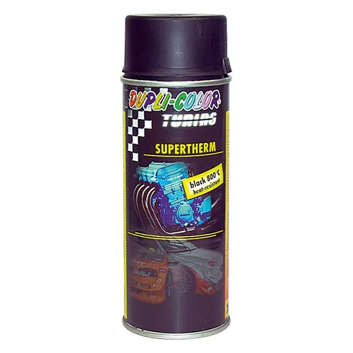 Dupli-Color Tuning Spezial-Lackspray Supertherm - 800 °C, 400 ml, Schwarz - Abbildung einer Dupli-Color Tuning Supertherm Hitzebeständige Sprühfarbe. Diese Sprühfarbe ist speziell für den Einsatz im Automobilbereich entwickelt worden.