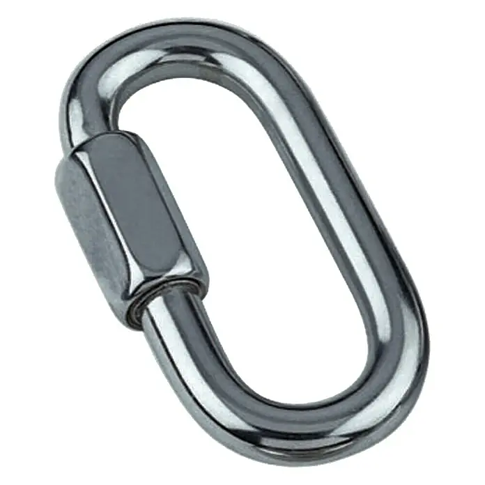 Marinetech Mallón rápido - Diámetro: 8 mm, Acero inoxidable, A4, Plateado - Un mosquetón ovalado brillante con cierre de rosca, fabricado en metal para conexiones seguras y aplicaciones versátiles.