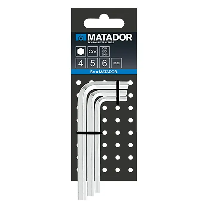 Matador Stiftschlüsselsatz - 3 -tlg., Schlüsselweite: 4 mm - 6 mm - Bild eines Matador Innensechskantschlüsselsatzes mit Größen 4, 5 und 6 mm. Ideal für Schraubarbeiten und Reparaturen.
