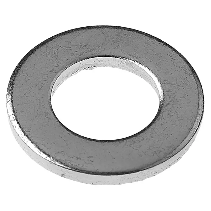 Profi Depot Arandela - Diámetro exterior: 24 mm, Acero inoxidable, 100 ud. - Primer plano de una arandela plateada brillante, un elemento de fijación esencial diseñado para aplicaciones versátiles y conexiones seguras.