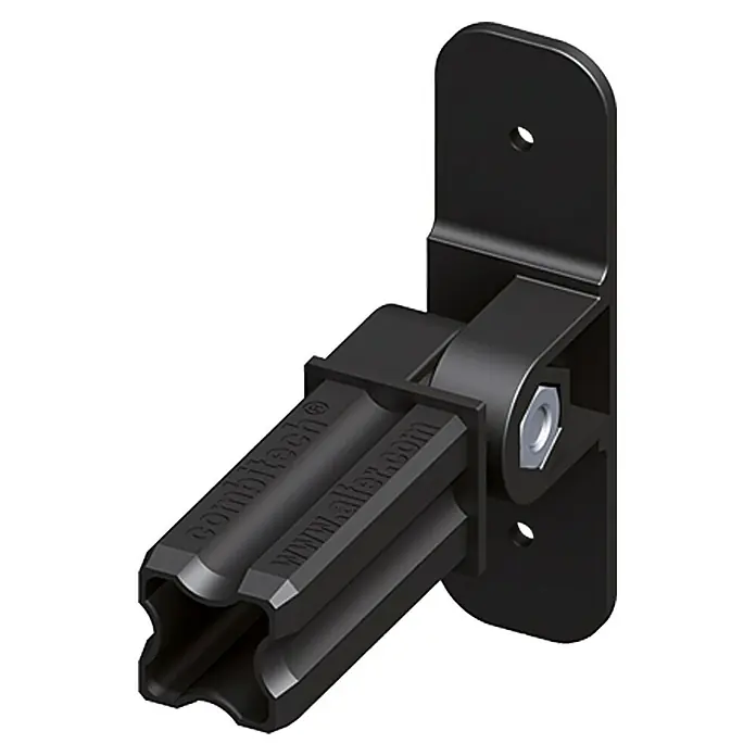 Kantoflex Flanschverbinder - Geeignet für: 23,5 mm Quadrat-Profile, Mit Gelenk, Schwarz - Schwarze CombiTech-Halterung mit zwei Öffnungen und Befestigungslasche, ideal für die sichere Montage von Bauteilen.