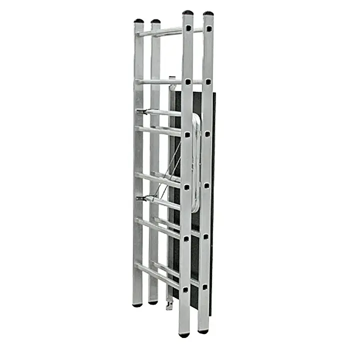 Krause Corda Klappgerüst - Arbeitshöhe: 2,8 m, Breite: 0,67 m - Abgebildete Aluminium-Mehrzweckleiter, zusammengeklappt für einfache Lagerung und Transport. Ideal für Haus- und Gartenarbeiten.
