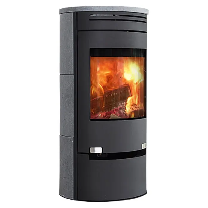 Aduro Kaminofen 1-1 SK - 6 kW, Raumheizvermögen: 334 m³, Material Verkleidung: Speckstein, Schwarz - Diagonale Ansicht
