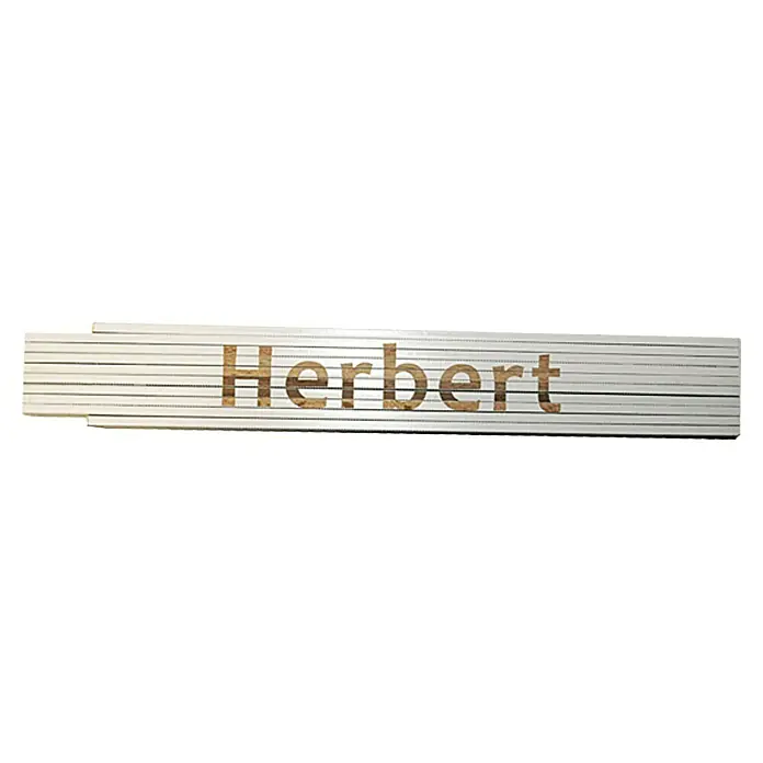 Zollstock - Aufdruck: Herbert, 2 m - Das Bild zeigt einen Zollstock aus Holz mit dem Namen "Herbert" eingraviert, ein praktisches und personalisiertes Werkzeug für Handwerker.
