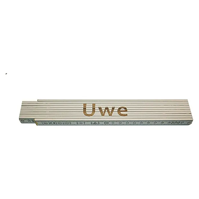 Zollstock - Aufdruck: Uwe, 2 m - Ein zusammengeklappter Zollstock mit dem Namen "Uwe" darauf, ideal für präzise Messungen und individuelle Note.