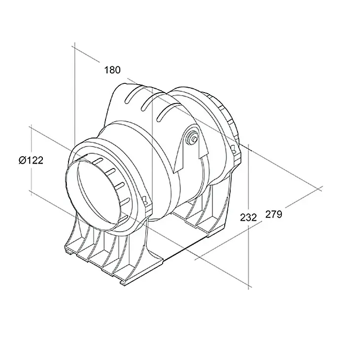 Air-Circle Zwischenrohr-Ventilator - Weiß, 12,5 cm - Produktdarstellung eines Rohrs mit detaillierten Maßangaben, die die Dimensionen und Abmessungen des Artikels hervorheben.
