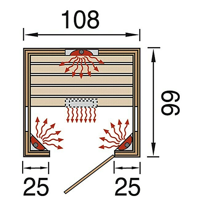 Weka Infrarotkabine Tanilla 199 x 108 x 190 cm, 1.700 W, 4 Keramikstrahler View From Above