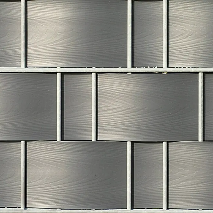 Videx Sichtschutzstreifen - Anthrazit, 2 Stk., 200 x 9,5 cm - Nahaufnahme einer grauen Holzwand mit einem Gitterrahmen, die die Textur und das Muster des Holzes hervorhebt.