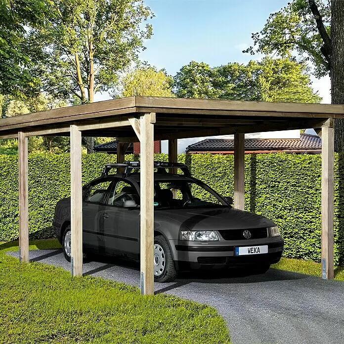 Weka Carport Optima - Außenmaß inkl. Dachüberstand (B x T): 3,22 x 6,12 m, Einzelcarport, Kesseldruckimprägniert - Stimmungsaufnahme