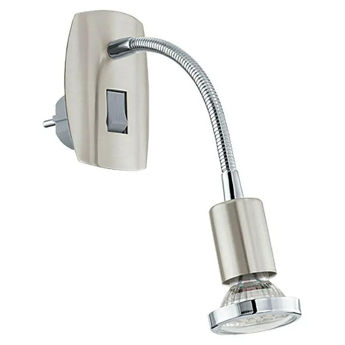 Eglo Mini 4 Steckdosenspot - Nickel matt, 3 W - Flexibel einstellbare LED-Wandleuchte in Silber, ideal als Leseleuchte oder zur gezielten Beleuchtung im Wohnbereich.
