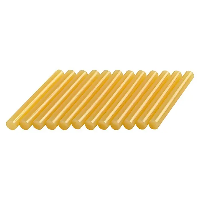 Dremel Holz-Klebestift GG 13 - 11 mm, Geeignet für: Holz, 12 Stk. - Abbildung von gelben Klebestiften, die für Heißklebepistolen geeignet sind. Die Stifte sind parallel angeordnet und bereit für Bastelprojekte.