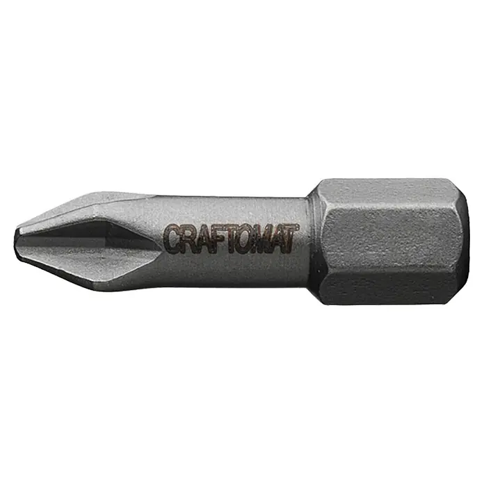 Craftomat Bit Metall - PH 1, 25 mm - Nahaufnahme eines Craftomat-Kreuzschlitzschrauberbits für Schraubarbeiten, ideal für Heimwerker und Profis.