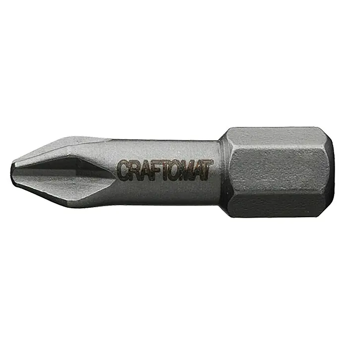 Craftomat Bit Metall - PH 1, 25 mm - Nahaufnahme eines Craftomat-Kreuzschlitzschrauberbits für Schraubarbeiten, ideal für Heimwerker und Profis.