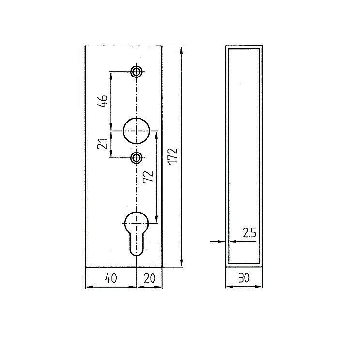 Einsteckschloss- & Kasten (Dornmaß: 40 mm, 166 x 24 mm, Profilzylinder PZ)