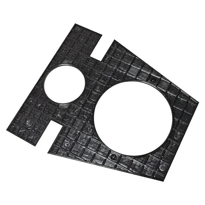WC-Montageschablone Fliesenquick - Geeignet für: Wand-WCs - Strapazierfähige, schwarze Gummimatte mit zwei runden Aussparungen, ideal zum Schutz und zur Abdeckung von Oberflächen in Werkstätten oder Garagen.