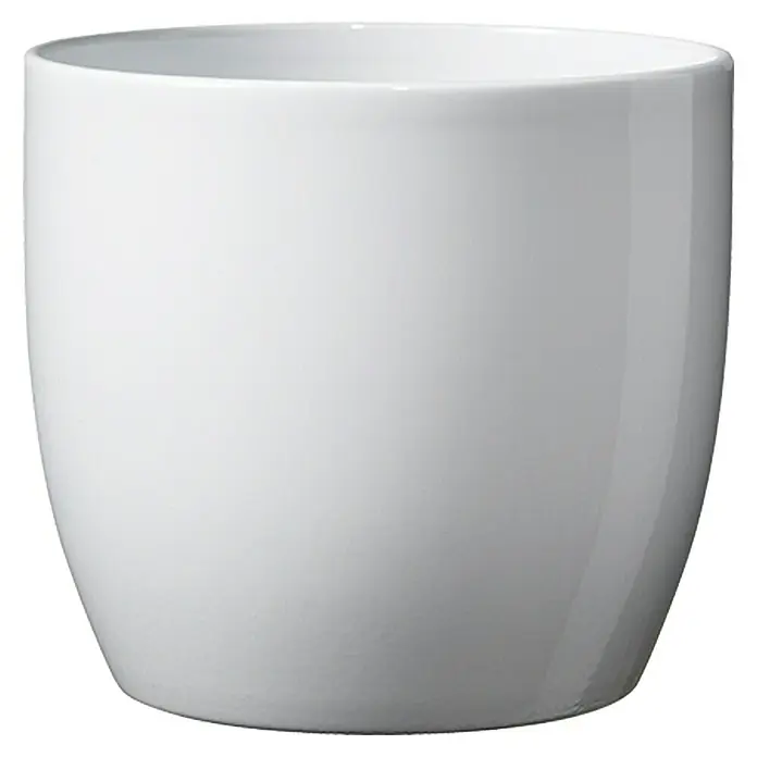 SK Übertopf rund Basel Full Colore - Außenmaß (Ø x H): 14 x 13 cm, Weiß, Keramik, Glänzend - Ein glänzender, weißer Pflanztopf mit einer sanft geschwungenen Form, ideal für Zimmerpflanzen und moderne Dekorationen.
