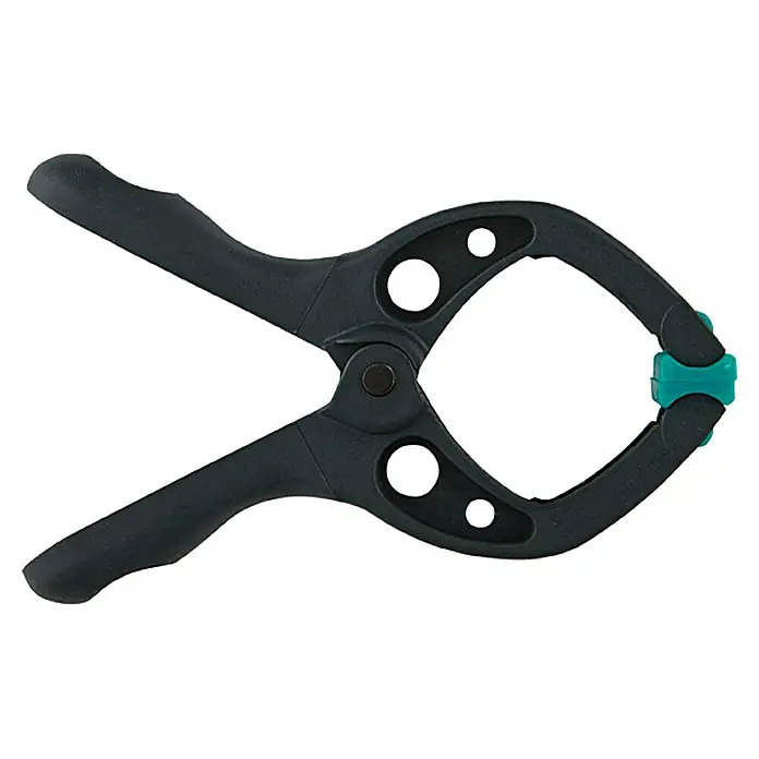 Wolfcraft Federzwinge Microfix - Spannweite: 30 mm, Ausladung: 30 mm - Schwarze Federklemme mit blaugrünen Endkappen, ideal zum Fixieren von Werkstücken beim Basteln oder in der Werkstatt.