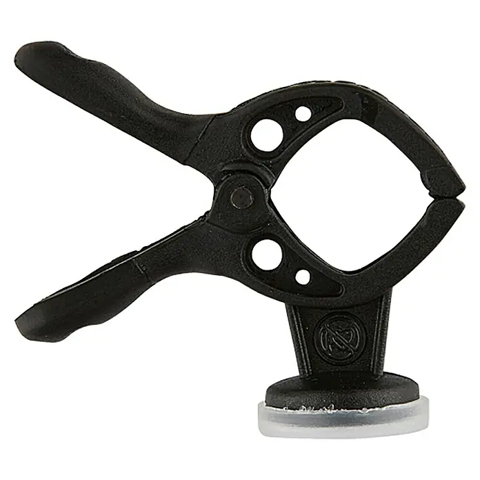 Wolfcraft Federzwinge Microfix XS - Spannweite: 15 mm, Ausladung: 15 mm - Schwarze Klemme mit Saugnapf für präzises Fixieren beim Reparieren von Smartphones und Tablets. Ideal für Hobbybastler und Profis.