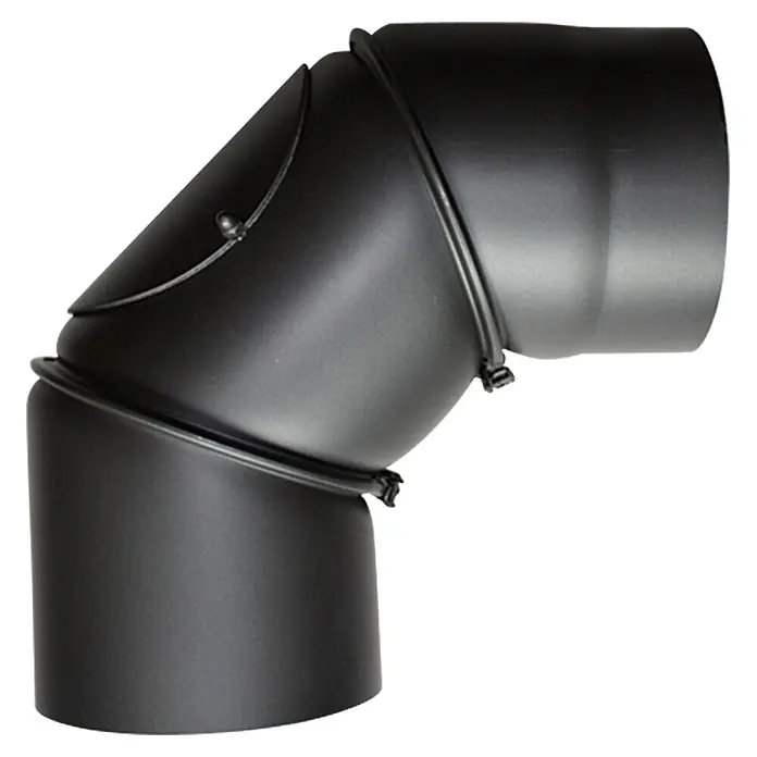 Bertrams Ofenrohrbogen - Durchmesser: 120 mm, Bogenwinkel: 0 ° - 90 °, Drehbar, Senotherm lackiert, Schwarz Metallic - Schwarzes Ofenrohr-Knieelement, ideal für Rauchabzugssysteme und Kamininstallationen. Robustes Design für zuverlässige Leistung.