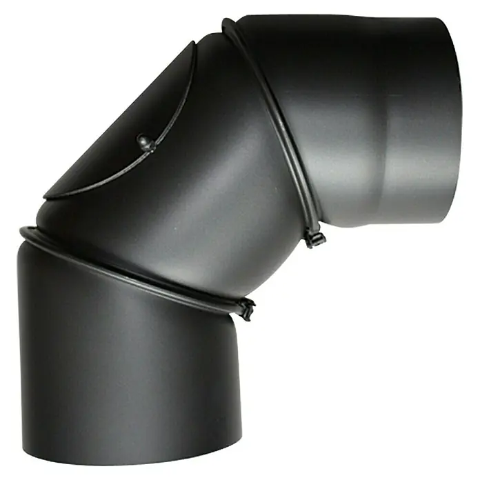 Bertrams Ofenrohrbogen - Durchmesser: 120 mm, Bogenwinkel: 0 ° - 90 °, Drehbar, Senotherm lackiert, Schwarz Metallic - Schwarzes Ofenrohr-Knieelement, ideal für Rauchabzugssysteme und Kamininstallationen. Robustes Design für zuverlässige Leistung.